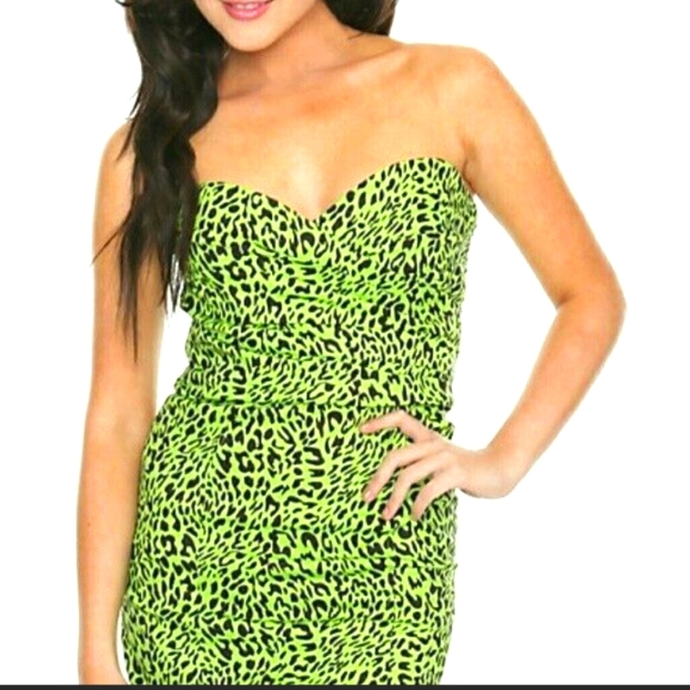 Too Fast Neon Green and Black Leopard Print Mini Dress